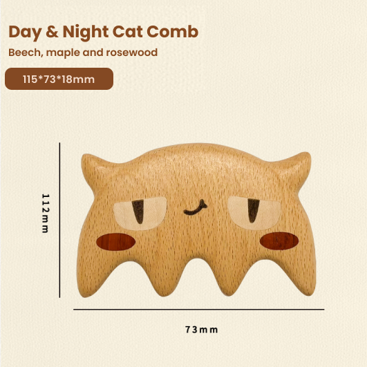 Day & Night Cat - Wooden Comb Head Massager