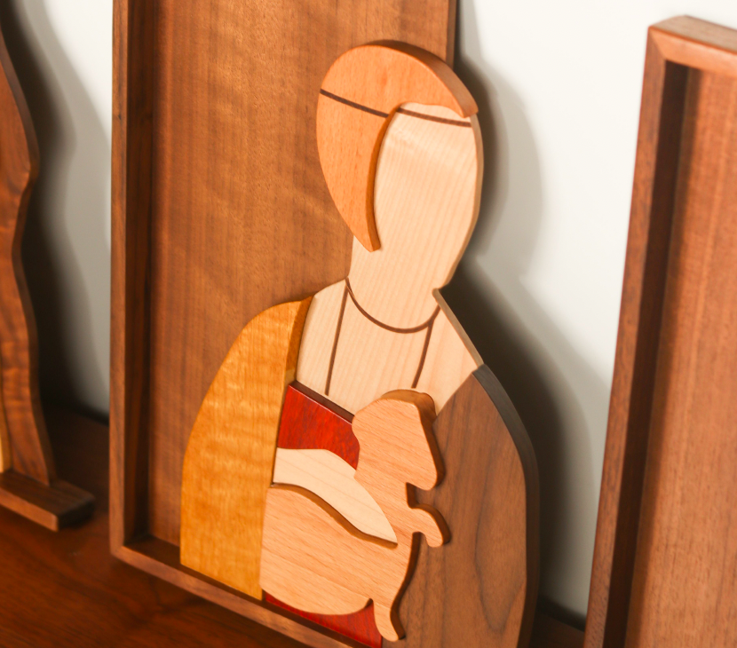 Lady with a Silver Mouse – Wooden Wall Art
